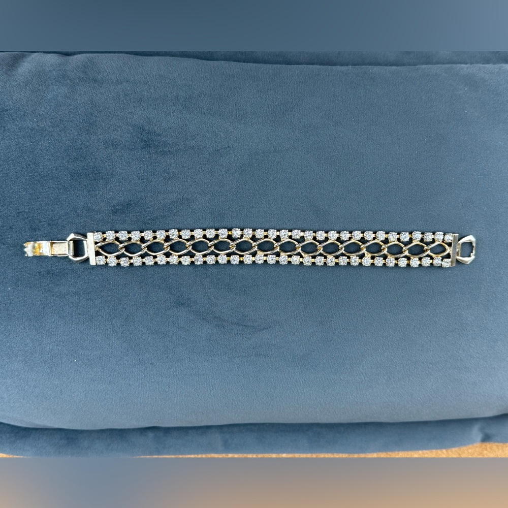 ✨ Vintage Rhinestone Chain-Link Bracelet – Gold & Silver Tone, 7.5”